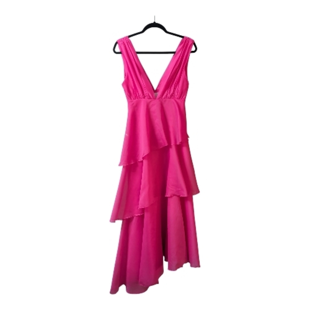Hello Molly Hot Pink High-Low Tiered V-Neck Dress